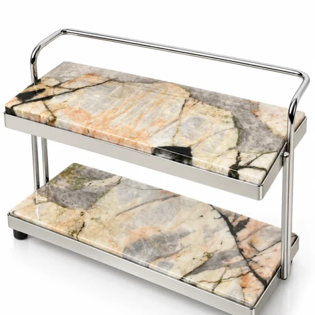 Pink Diamond Mosaic Pattern Mini 2-Tier Stone Rolling Display Cart No. 310 image 1
