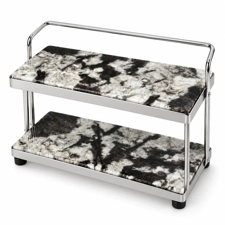 Black Marble Pattern Mini 2-Tier Stone Rolling Display Cart No. 304
