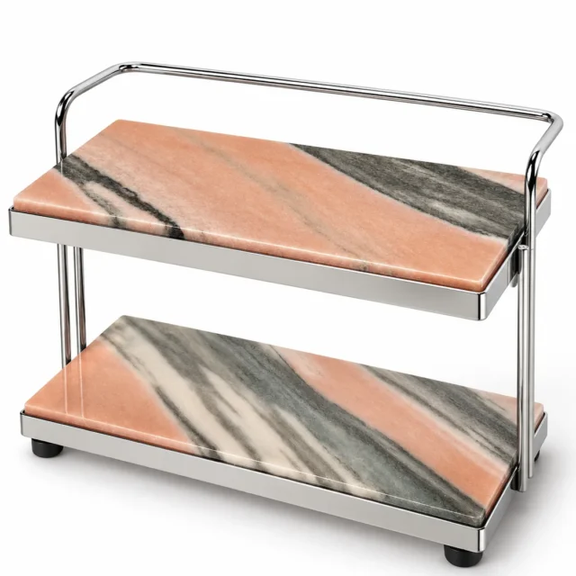Dusty Pink Stone Mini 2-Tier Stone Rolling Display Cart No. 312