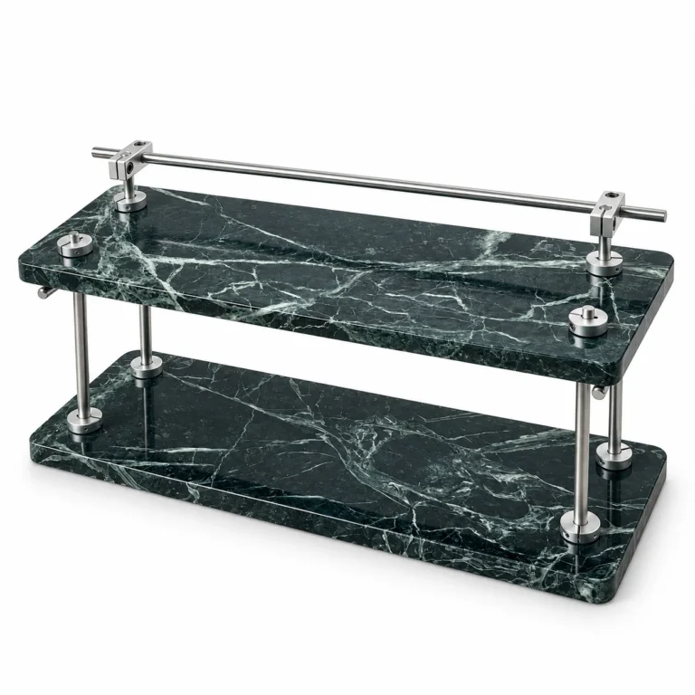 Emerald Green Marble Pattern 2-Tier Stone Display Shelf with Top Rail No. 210