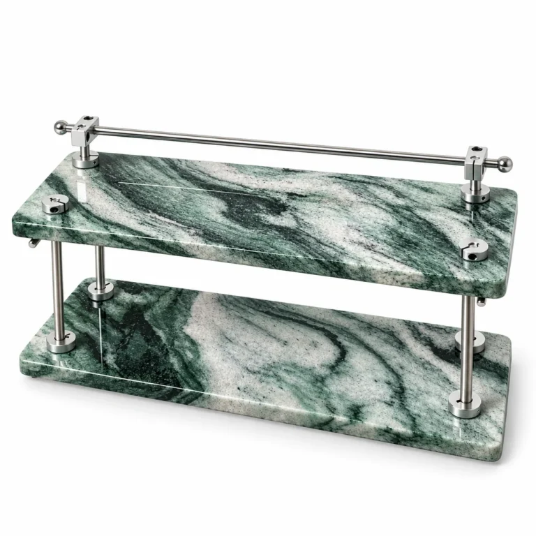 Forest Green Marble Pattern 2-Tier Stone Display Shelf with Top Rail No. 201