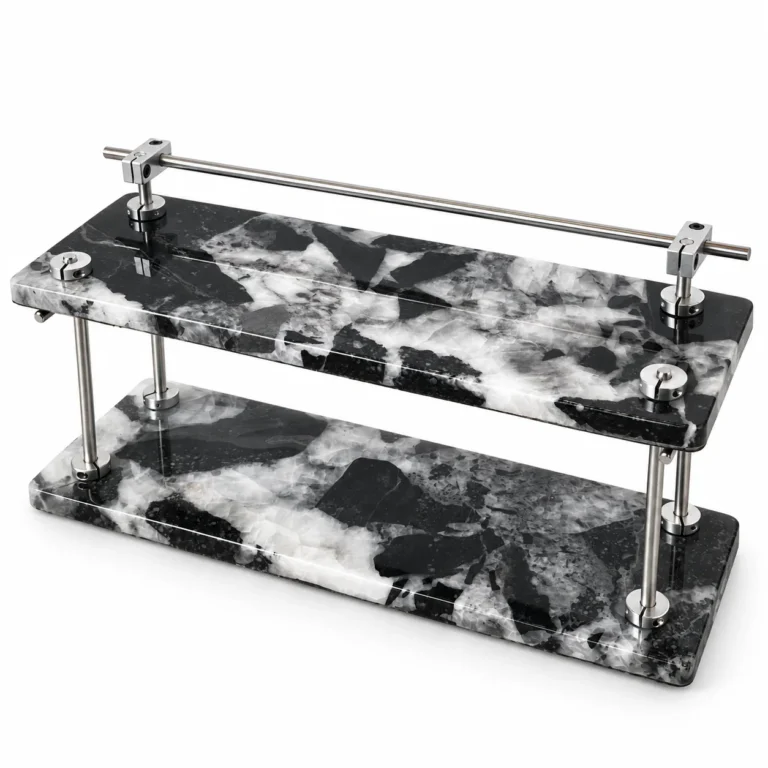 Black Marble Pattern 2-Tier Stone Display Shelf with Top Rail No. 208