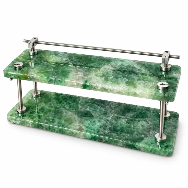 Green Fluorite Pattern 2-Tier Stone Display Shelf with Top Rail No. 207