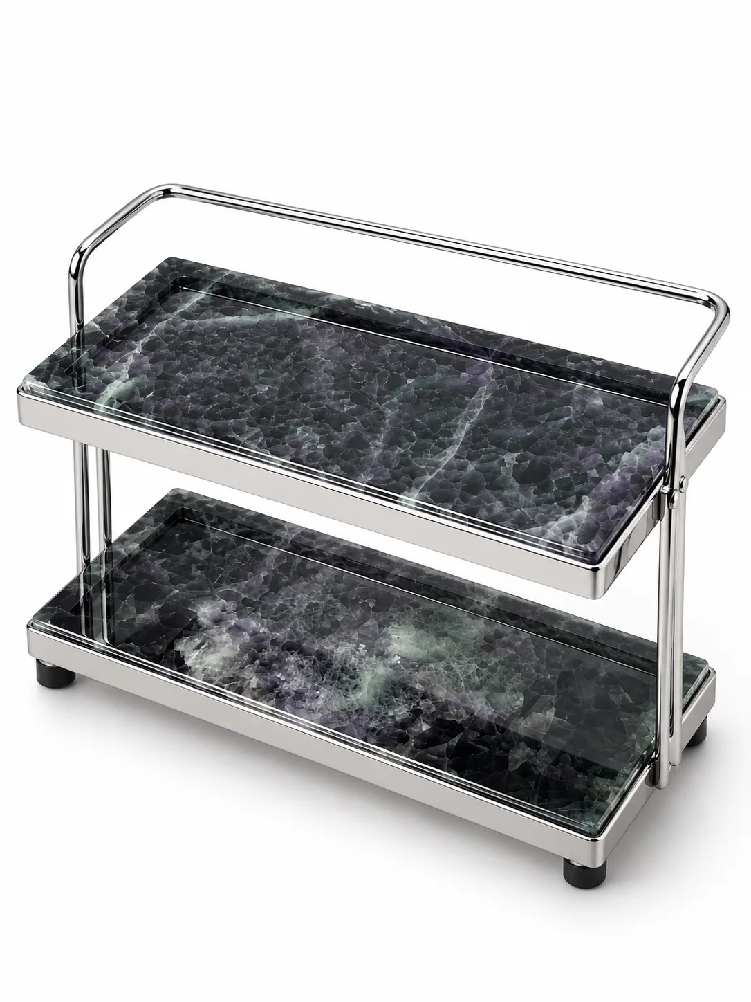 Green Fluorite Pattern Mini 2-Tier Stone Rolling Display Cart No. 305 - Image 2