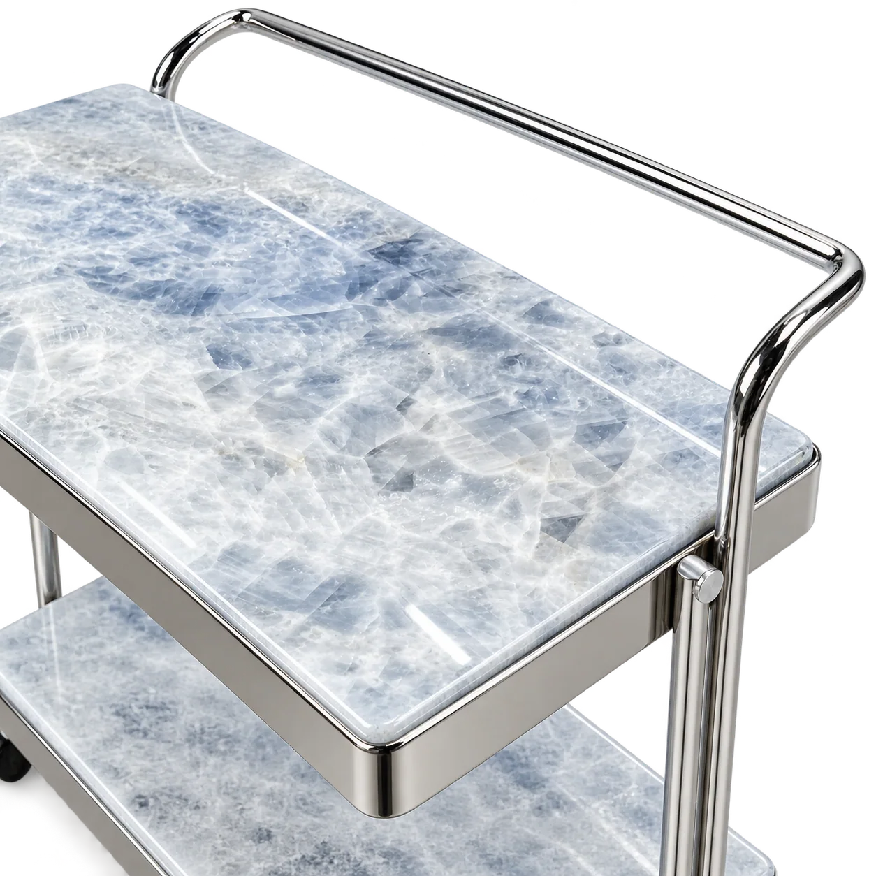 Blue Crystal Pattern Mini 2-Tier Stone Rolling Display Cart No. 301 - Image 2