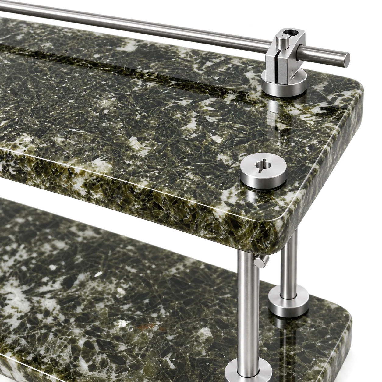 Green Diamond Mosaic Pattern 2-Tier Stone Display Shelf with Top Rail No. 203 - Image 2