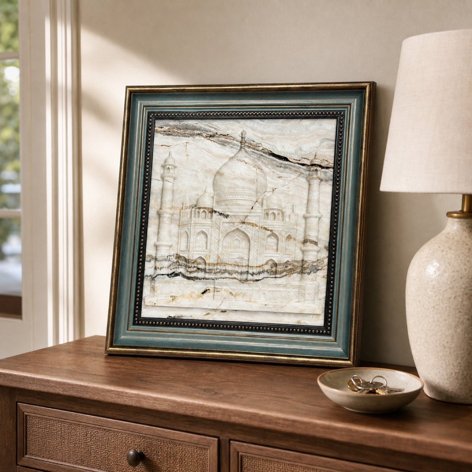 Framed Carved Marble Architectural Art - Image 3