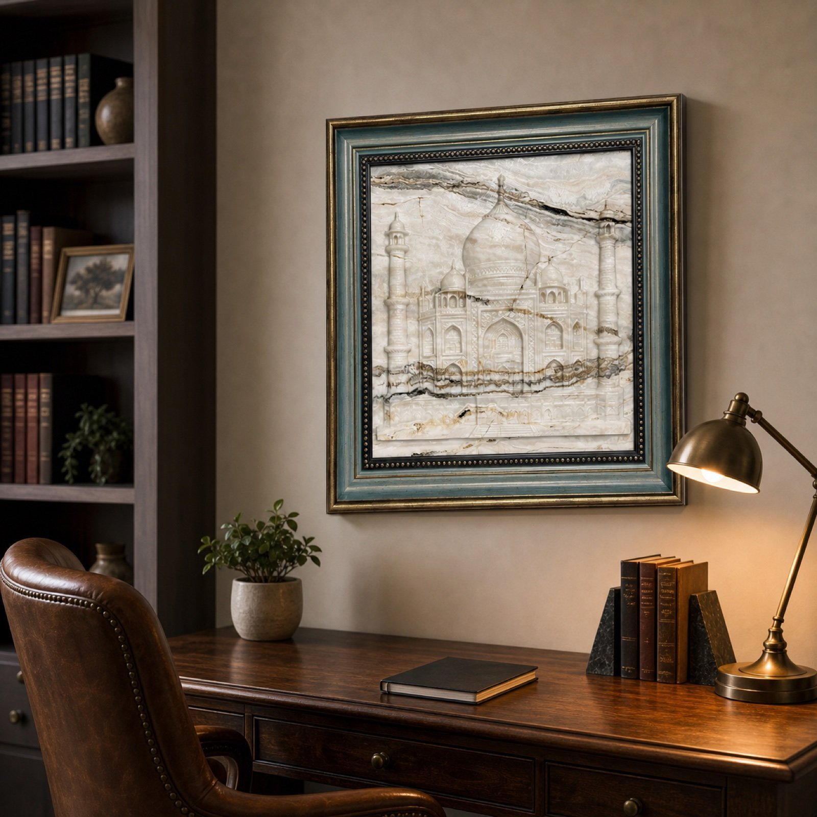 Framed Carved Marble Architectural Art - Image 4
