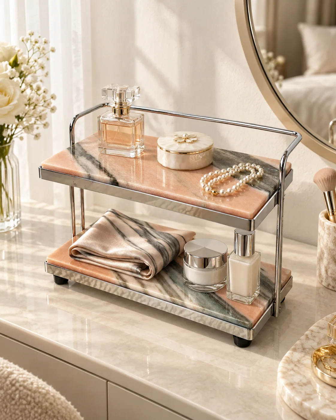 Dusty Pink Stone Mini 2-Tier Stone Rolling Display Cart No. 312 - Image 4