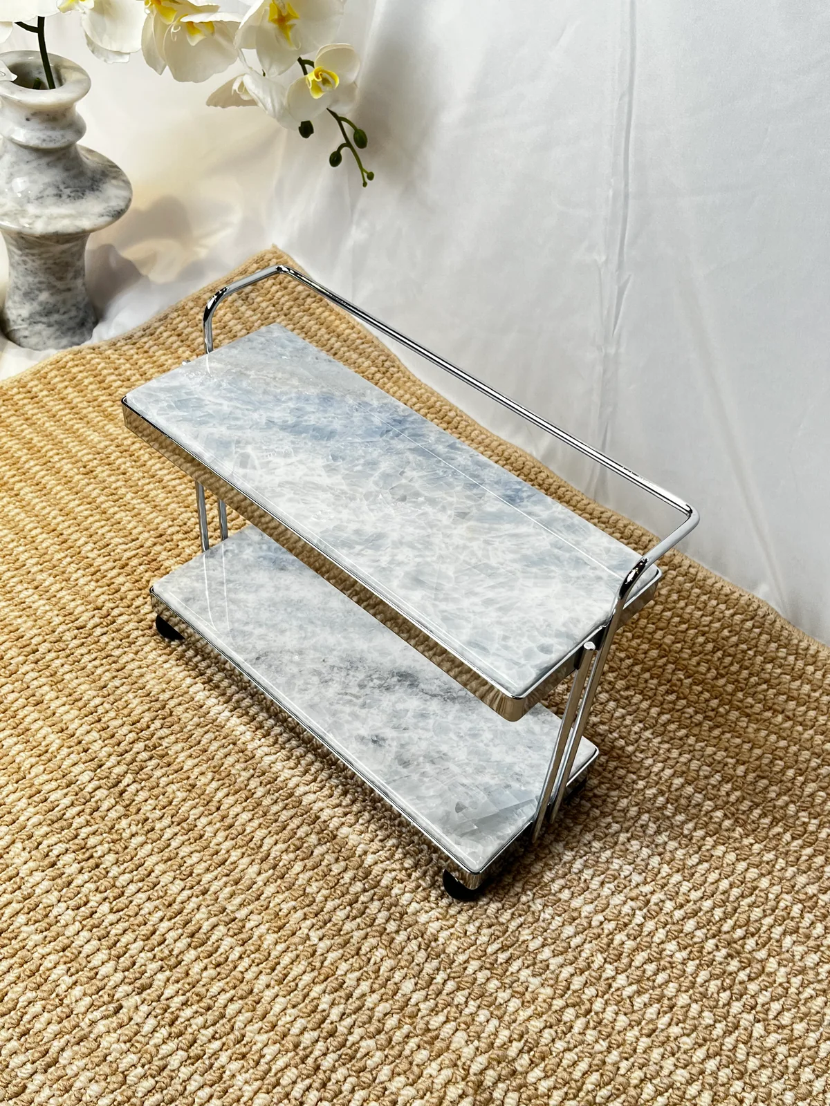 Blue Crystal Pattern Mini 2-Tier Stone Rolling Display Cart No. 301 - Image 6