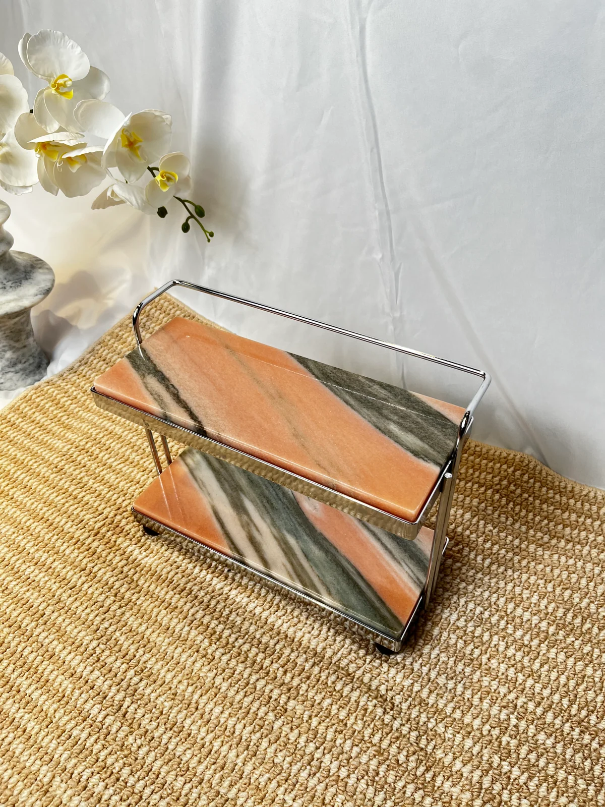 Dusty Pink Stone Mini 2-Tier Stone Rolling Display Cart No. 312 - Image 6