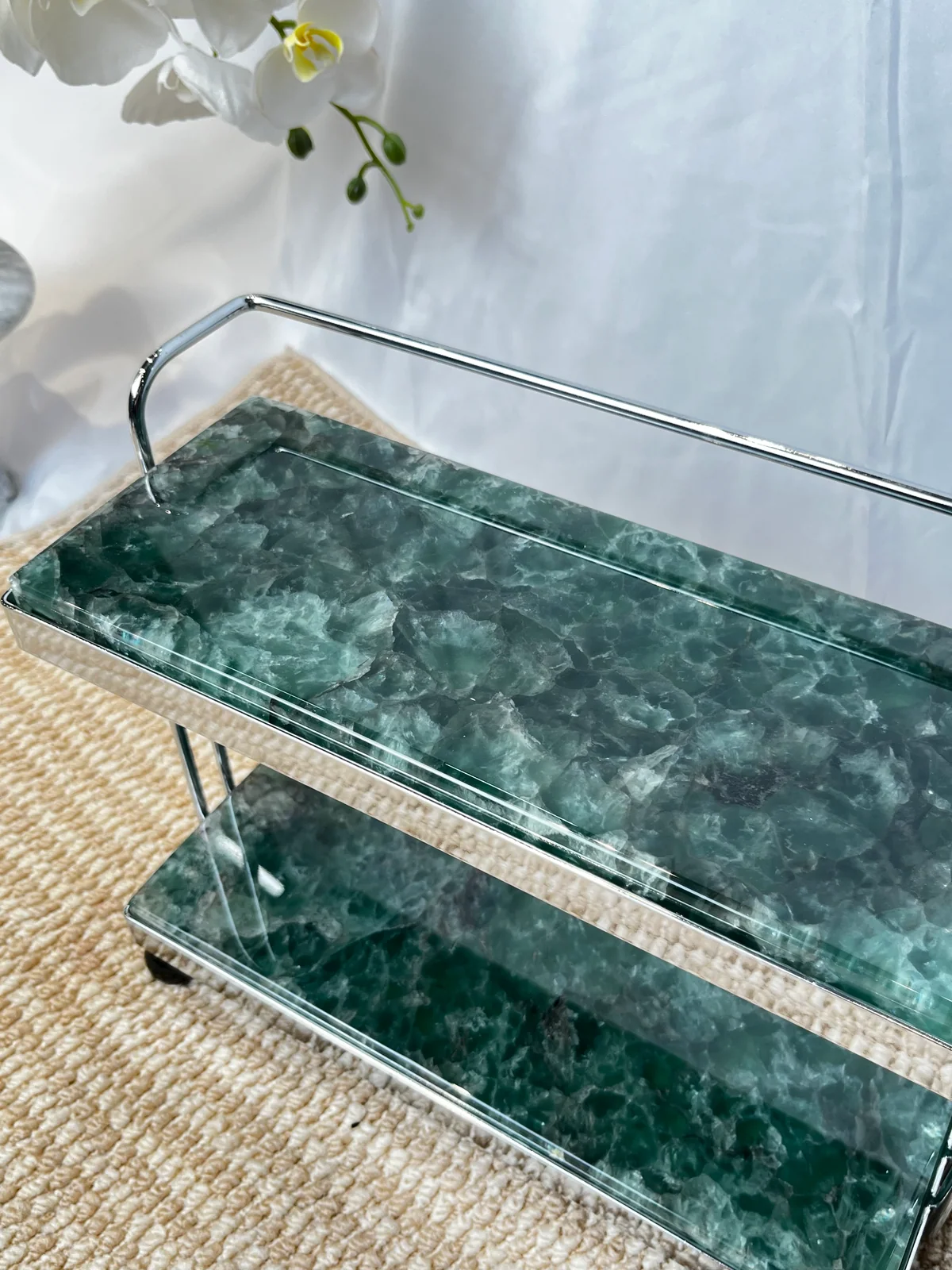 Green Fluorite Pattern Mini 2-Tier Stone Rolling Display Cart No. 305 - Image 7
