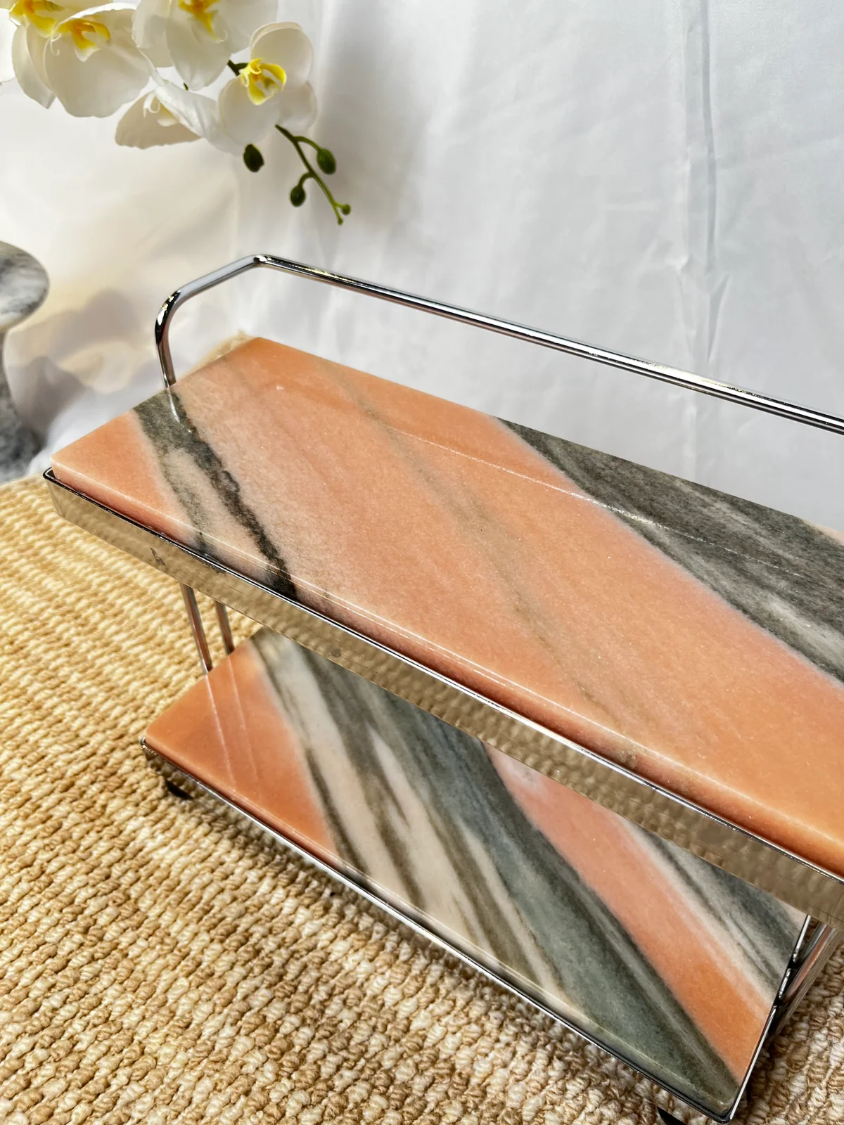 Dusty Pink Stone Mini 2-Tier Stone Rolling Display Cart No. 312 - Image 7
