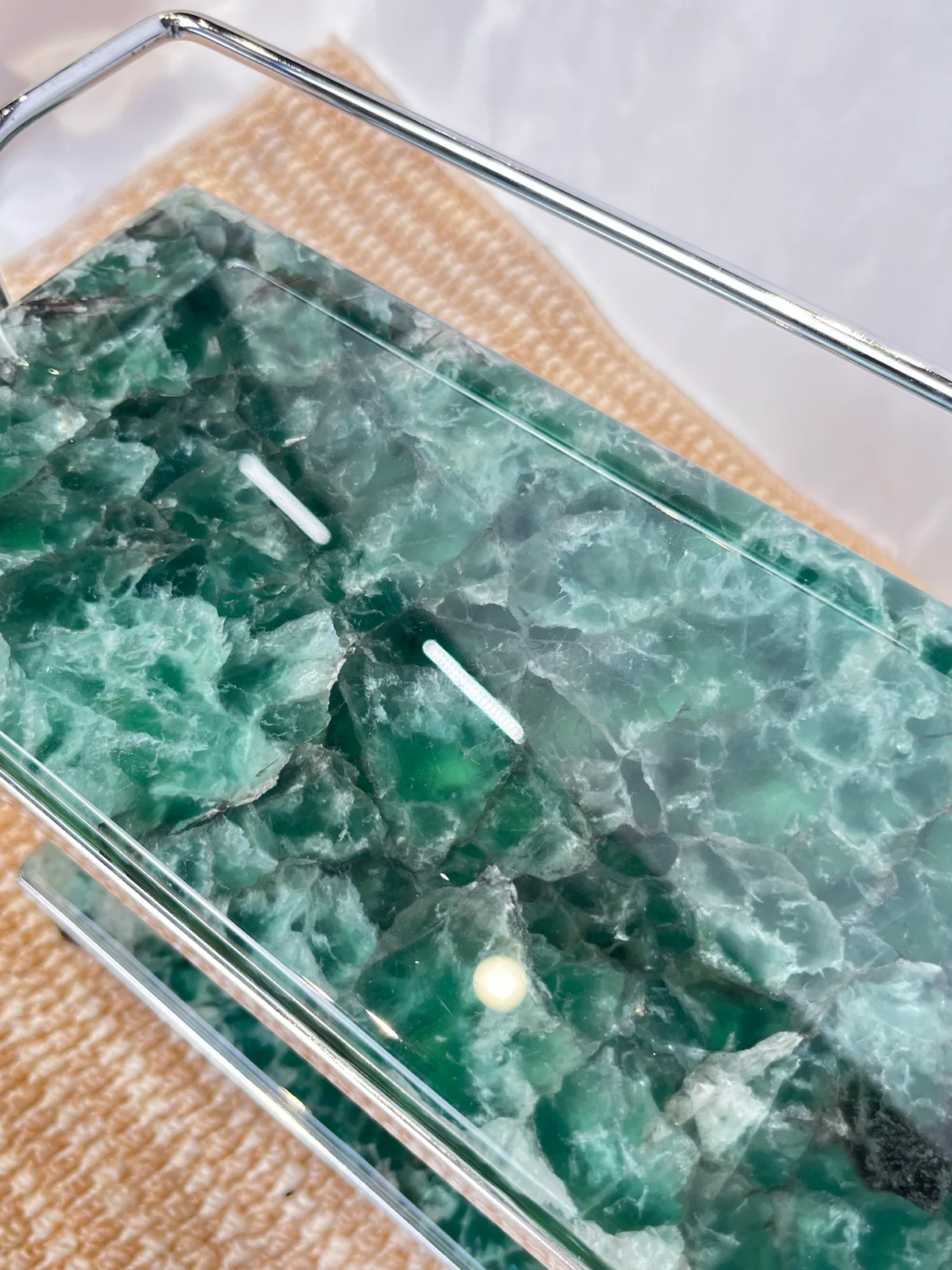Green Fluorite Pattern Mini 2-Tier Stone Rolling Display Cart No. 305 - Image 8