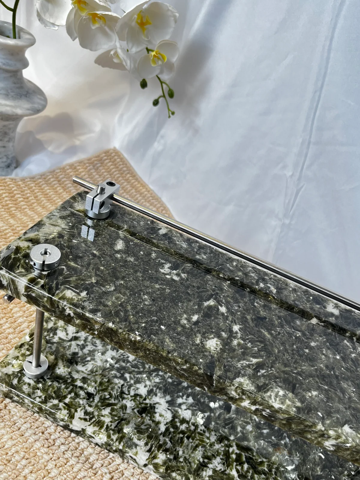 Green Diamond Mosaic Pattern 2-Tier Stone Display Shelf with Top Rail No. 203 - Image 8