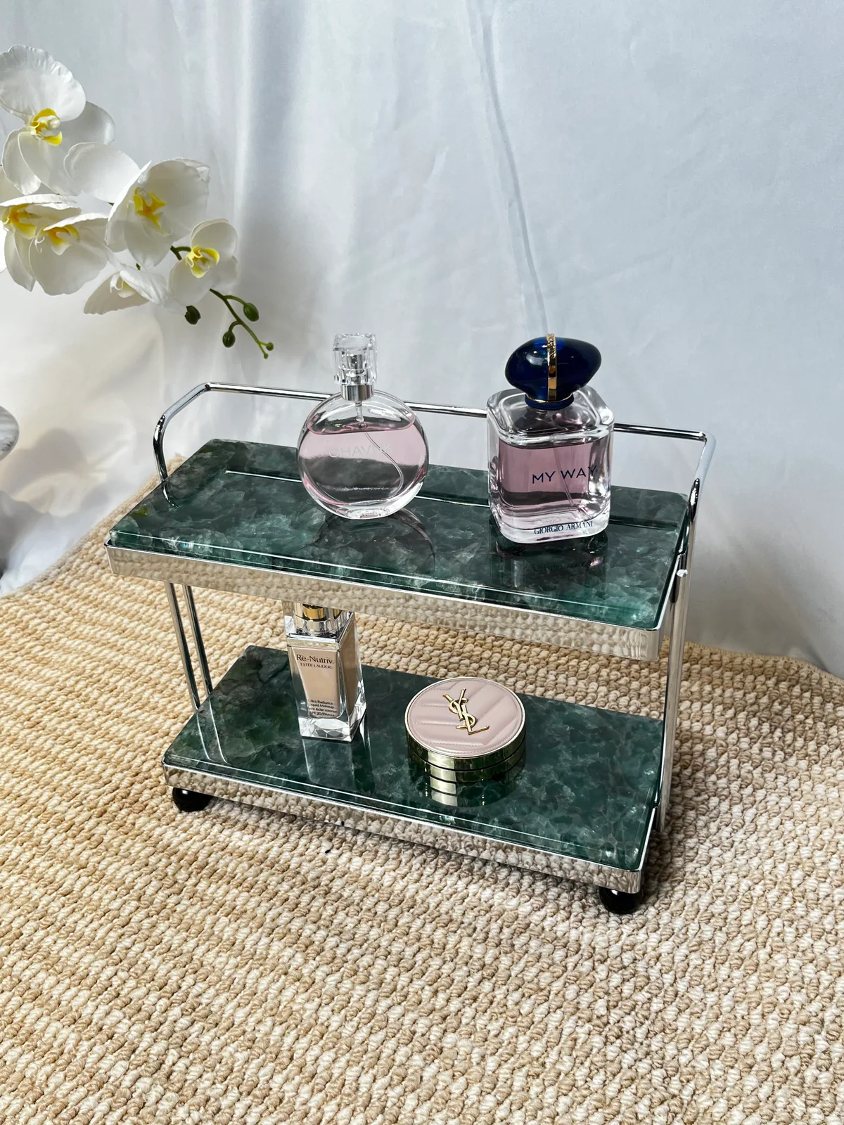 Green Fluorite Pattern Mini 2-Tier Stone Rolling Display Cart No. 305 - Image 9