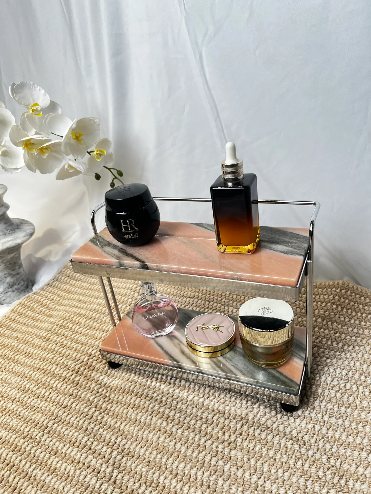 Dusty Pink Stone Mini 2-Tier Stone Rolling Display Cart No. 312 - Image 9