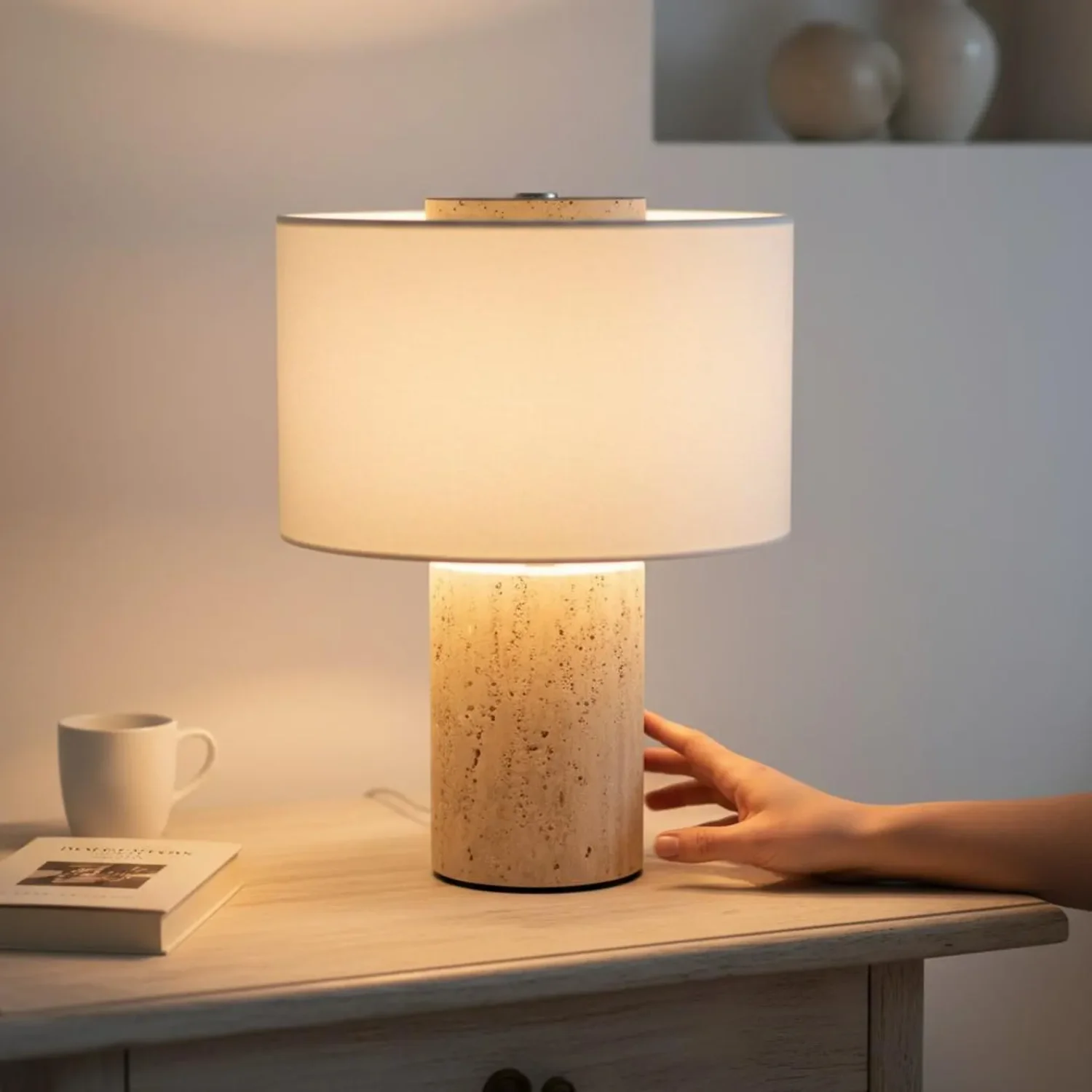 Cordless Rechargeable Travertine Touch Table Lamp — original gallery material or finish reference 1