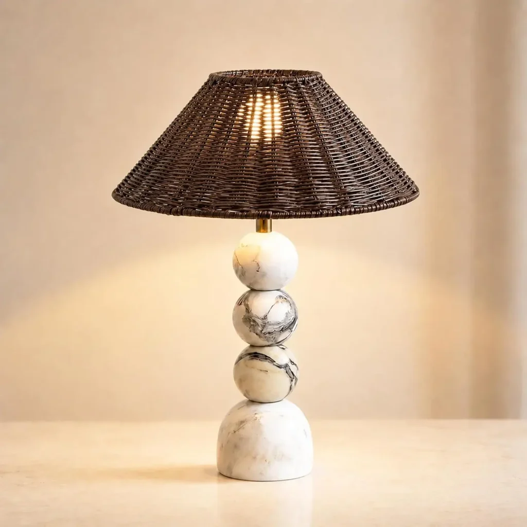 MIXL Marmor-Tischlampe mit Rattanschirm