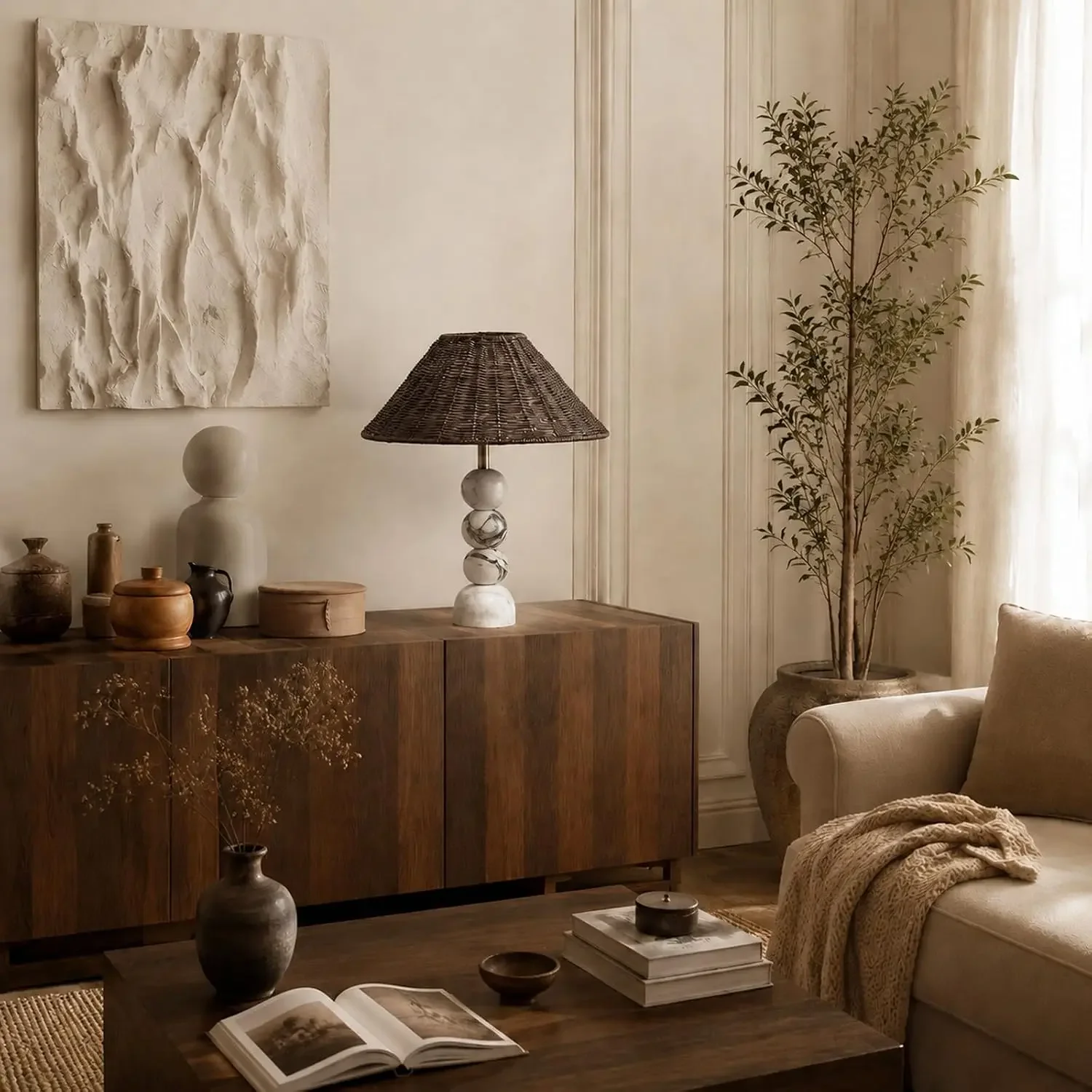 MIXL Rattan Shade Marble Table Lamp — original gallery material or finish reference 1