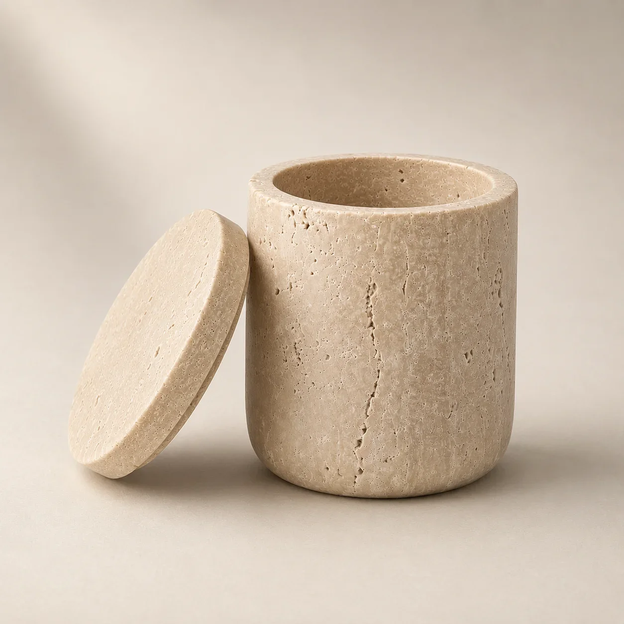 Natural Beige Travertine Candle Jar Holder — original gallery material or finish reference 1