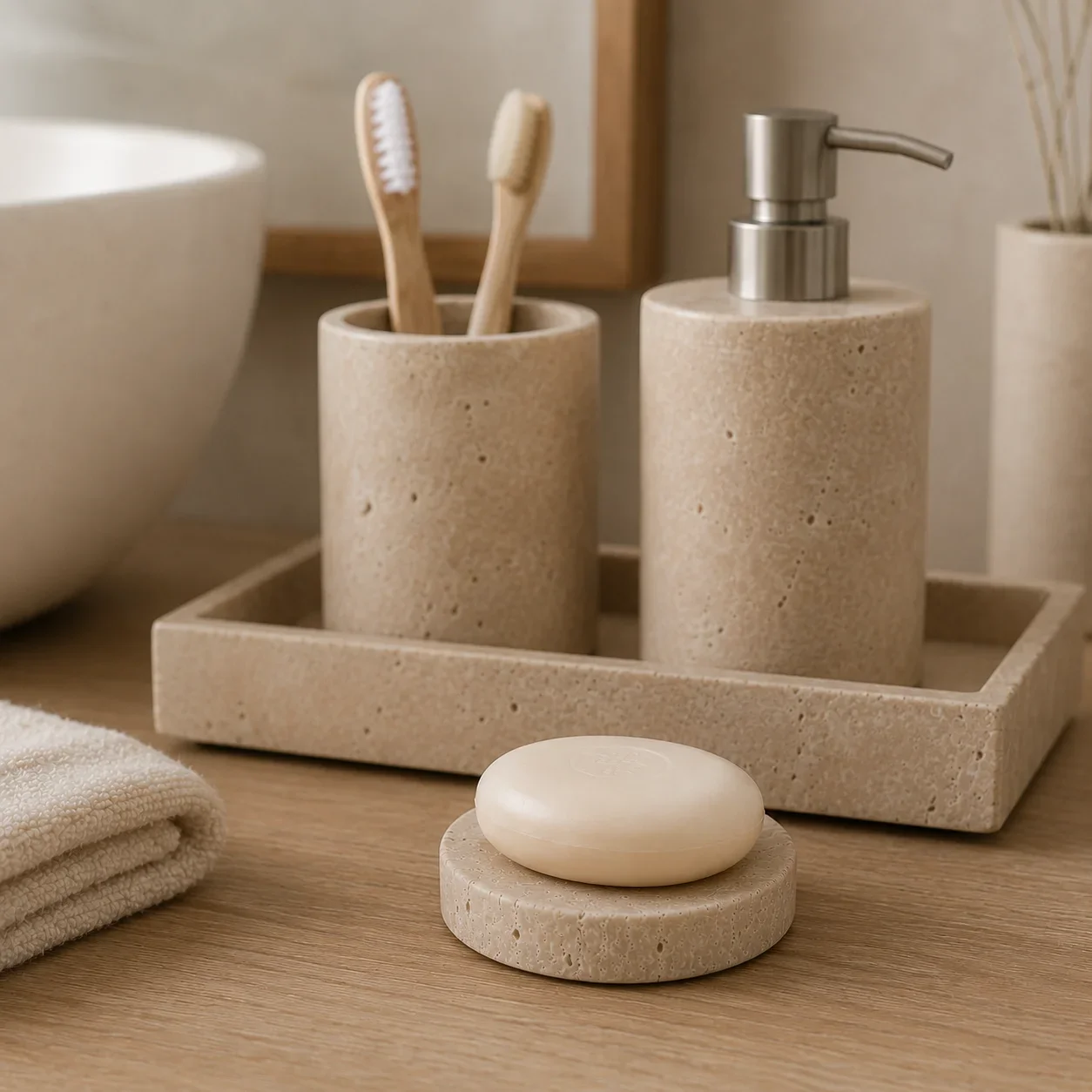 Natural Beige Travertine Candle Jar Holder — original gallery material or finish reference 2