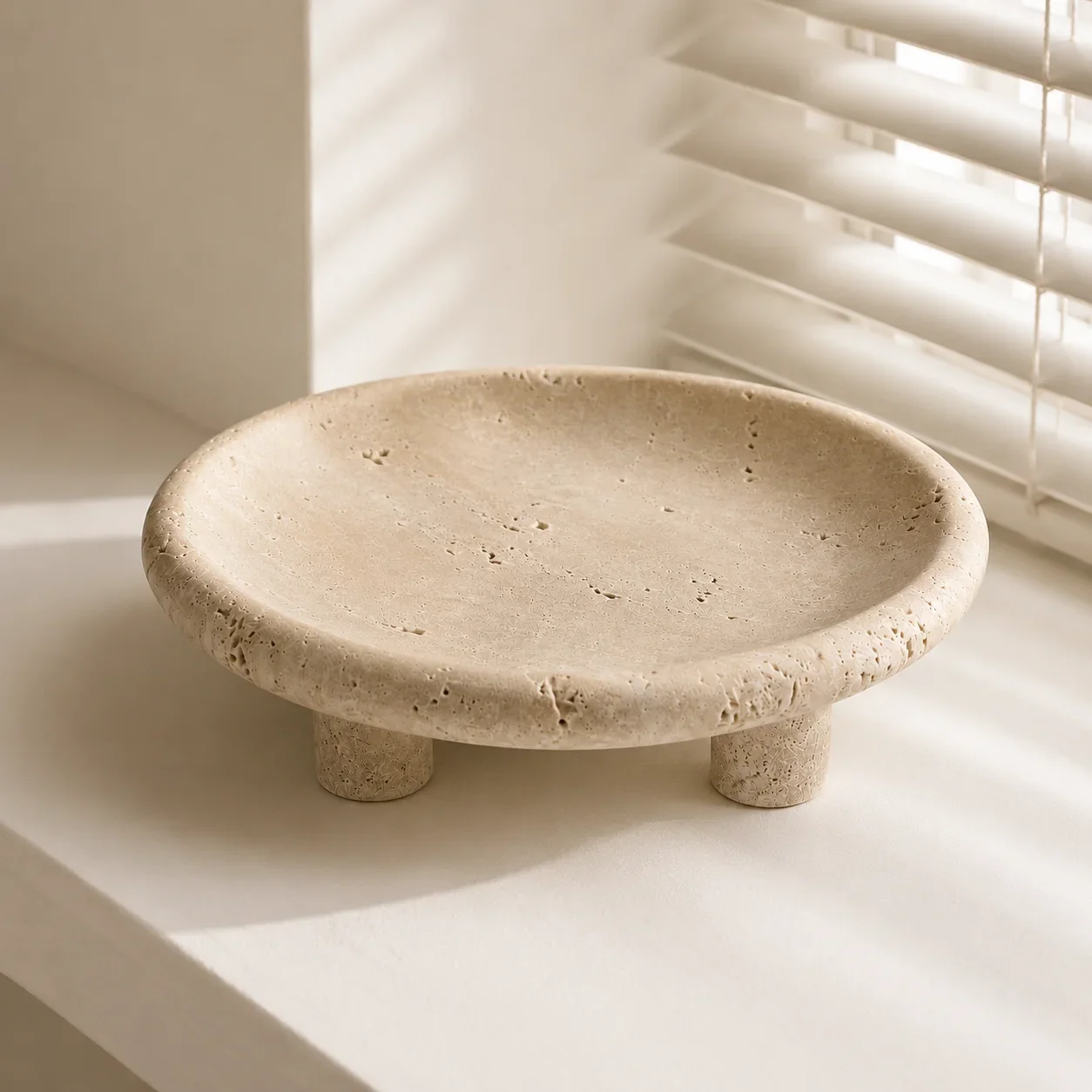 Natural Beige Travertine Carved 3-Legged Fruit Tray — original gallery material or finish reference 1
