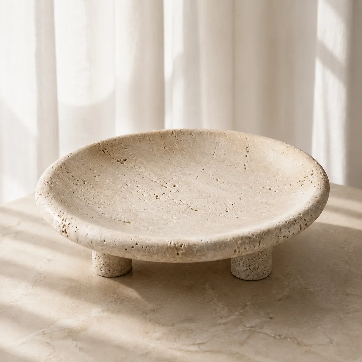 Natural Beige Travertine Carved 3-Legged Fruit Tray — original gallery material or finish reference 2