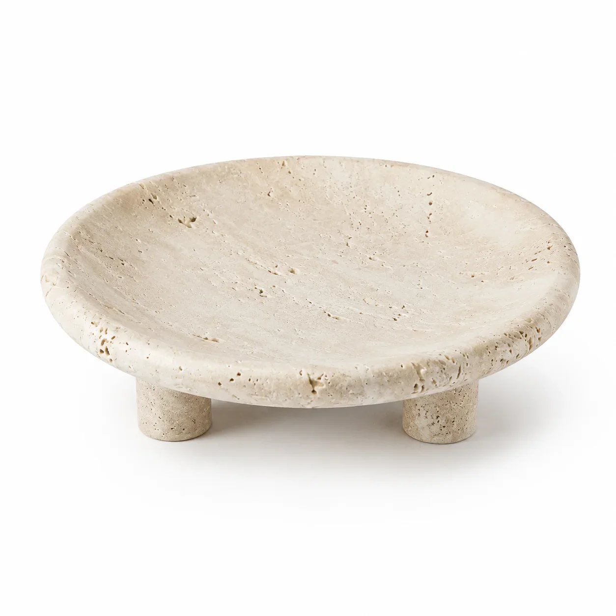 Natural Beige Travertine Carved 3-Legged Fruit Tray
