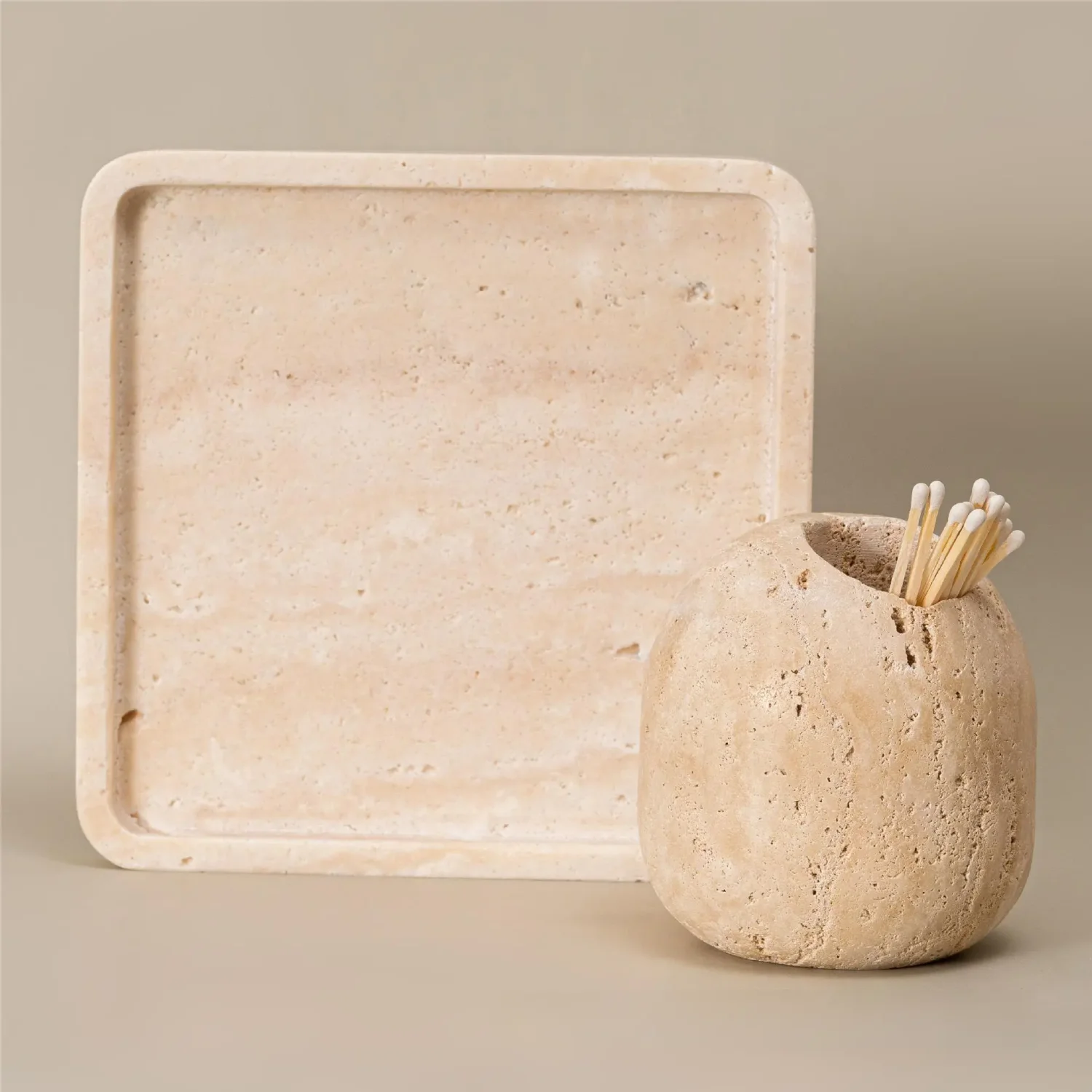 Natural Beige Travertine Cotton Swab Holder — original gallery material or finish reference 2