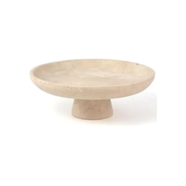 Natural Beige Travertine Footed Fruit Bowl