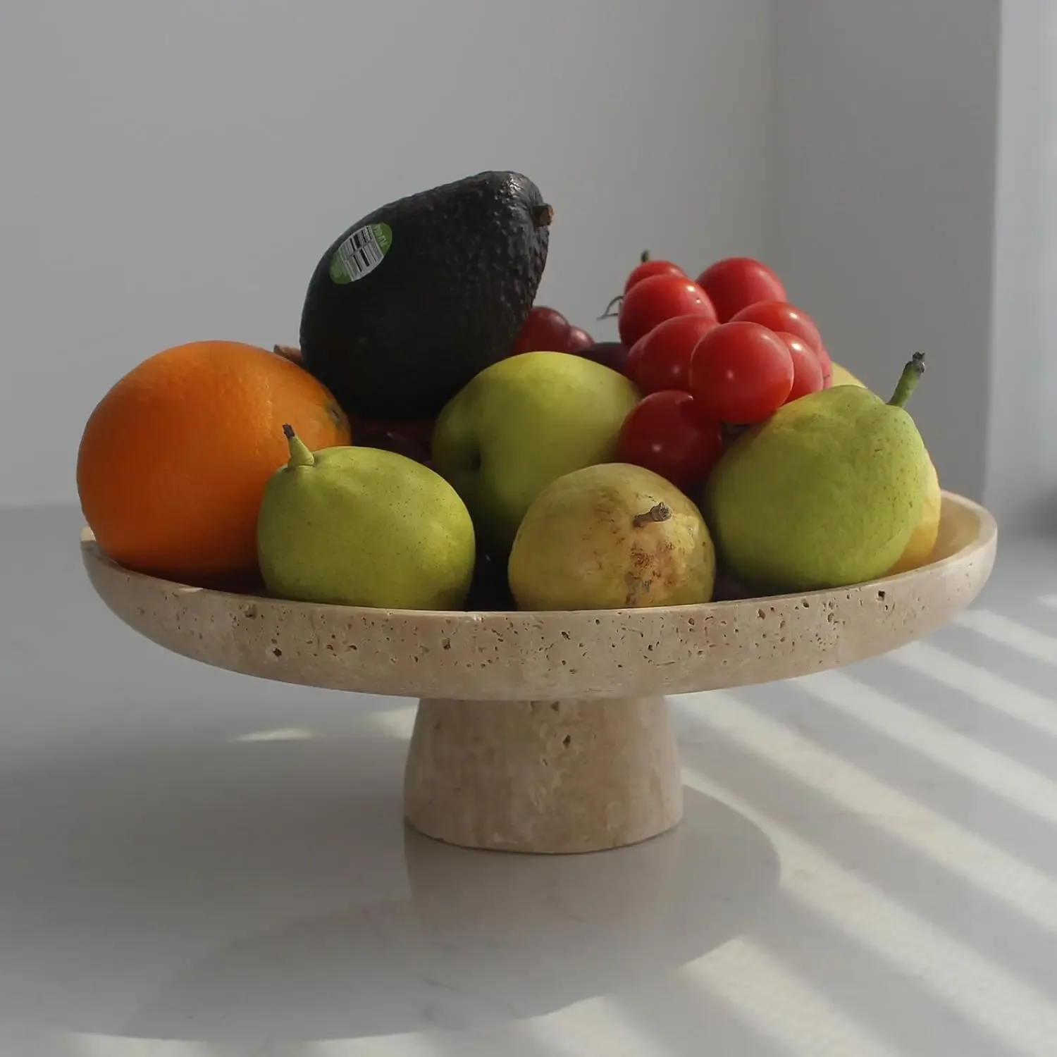 Natural Beige Travertine Footed Fruit Bowl — original gallery material or finish reference 1