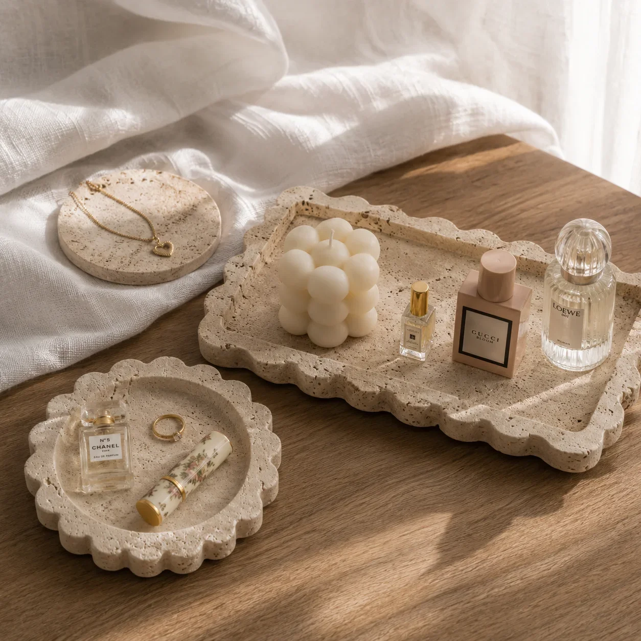 Natural Beige Travertine Round Scalloped Decorative Tray — original gallery material or finish reference 2