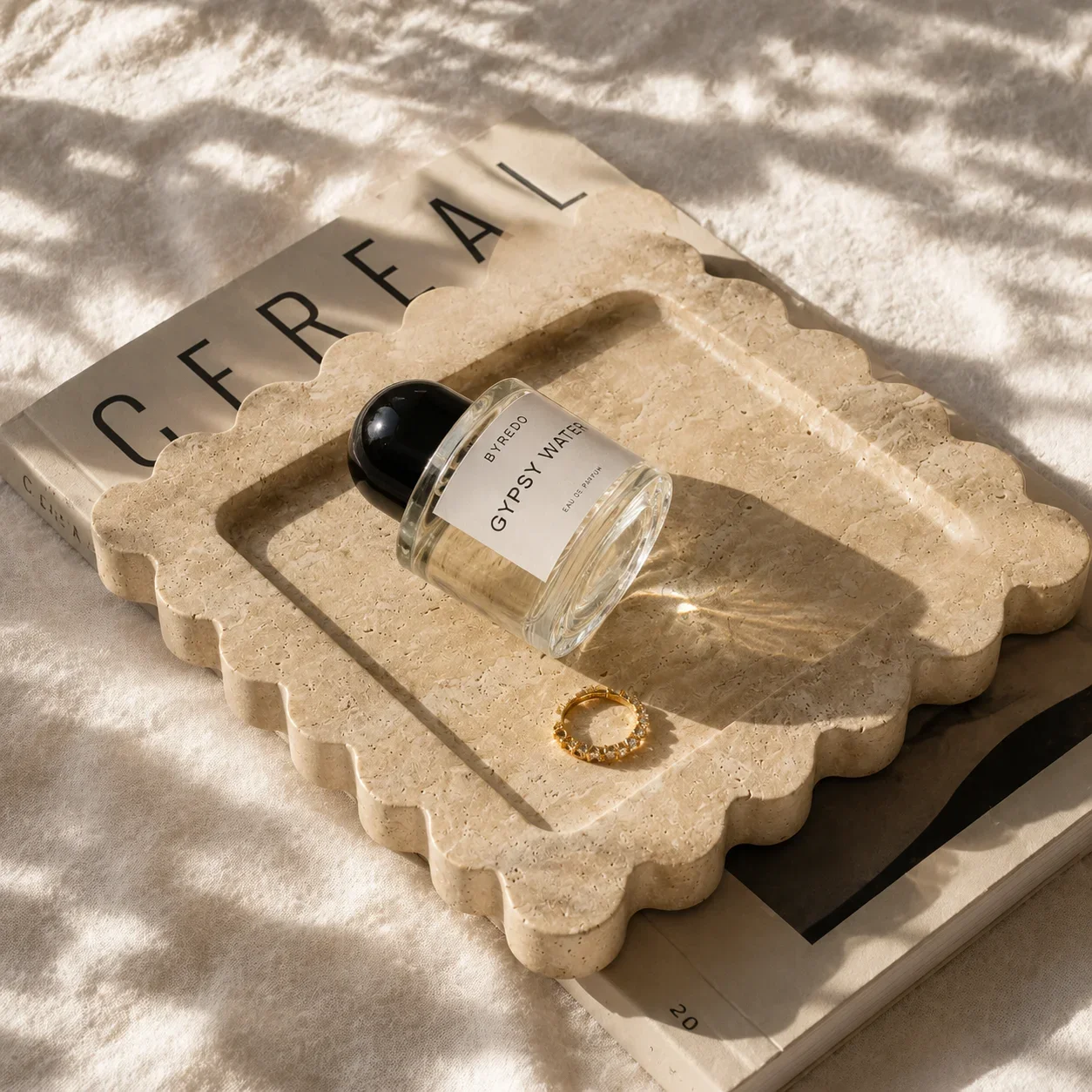 Natural Beige Travertine Square Scalloped Decorative Tray — original gallery material or finish reference 1