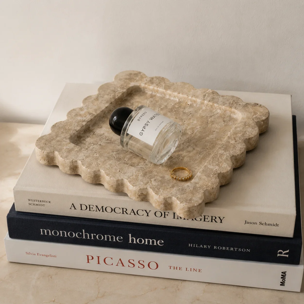 Natural Beige Travertine Square Scalloped Decorative Tray — original gallery material or finish reference 2