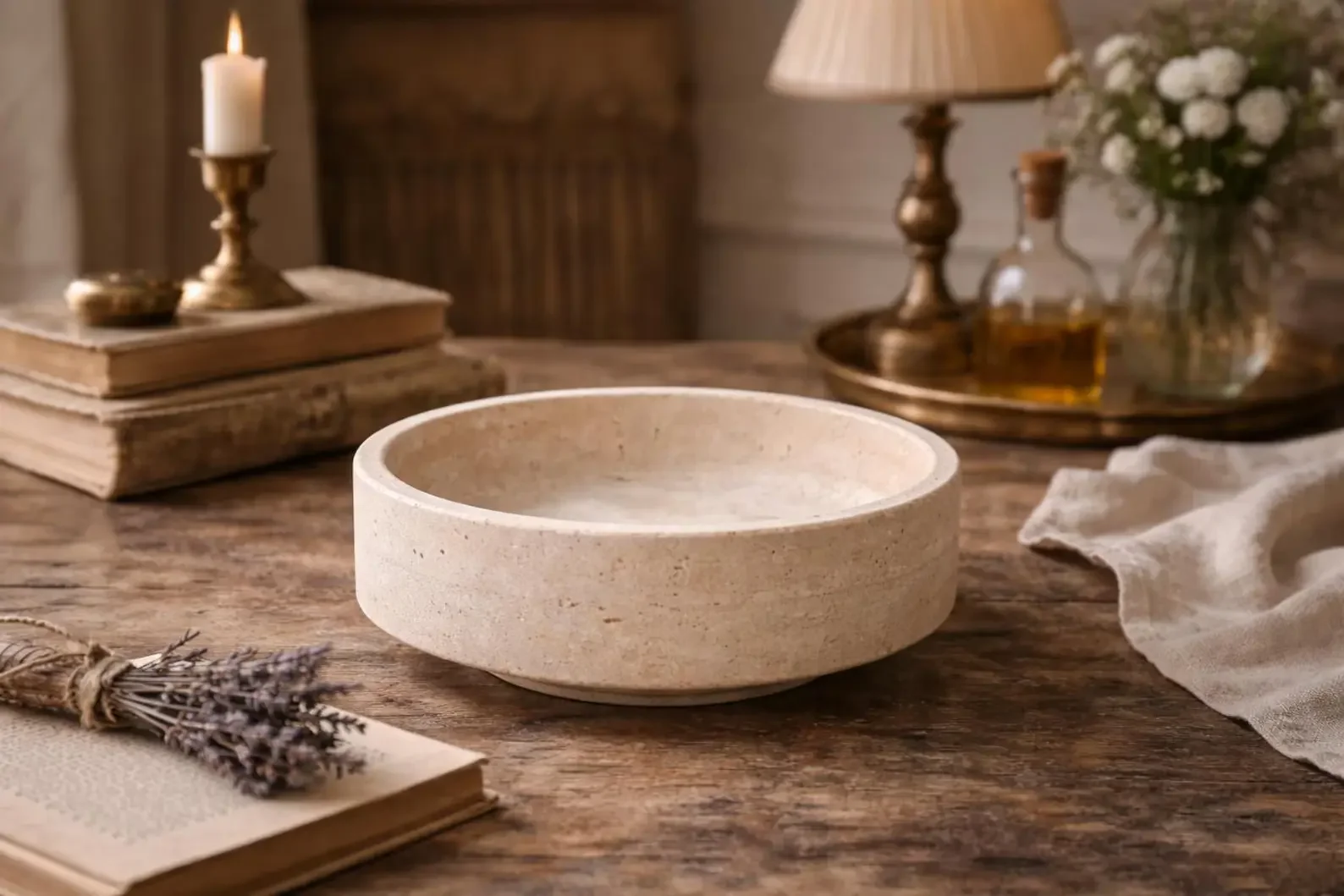 Natural Beige Travertine Stone Bowl — original gallery material or finish reference 1