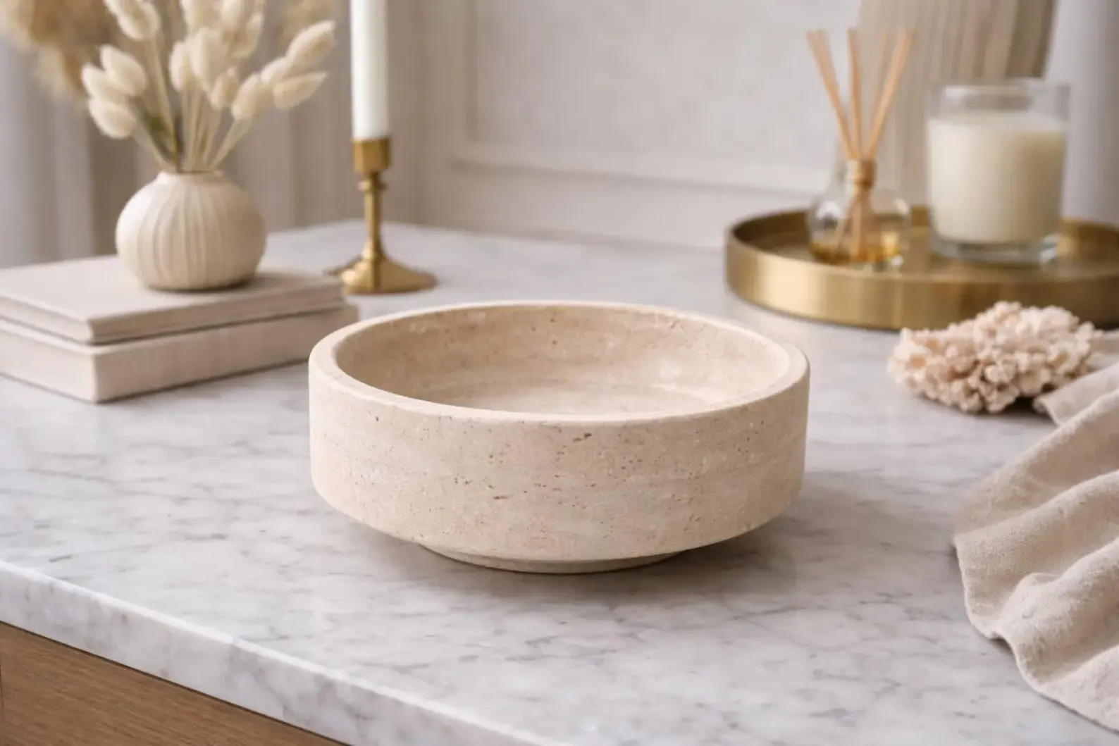 Natural Beige Travertine Stone Bowl — original gallery material or finish reference 2
