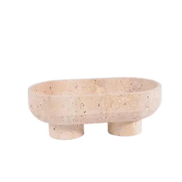 Natural Oval Travertine Fruit Bowl for Kitchen
