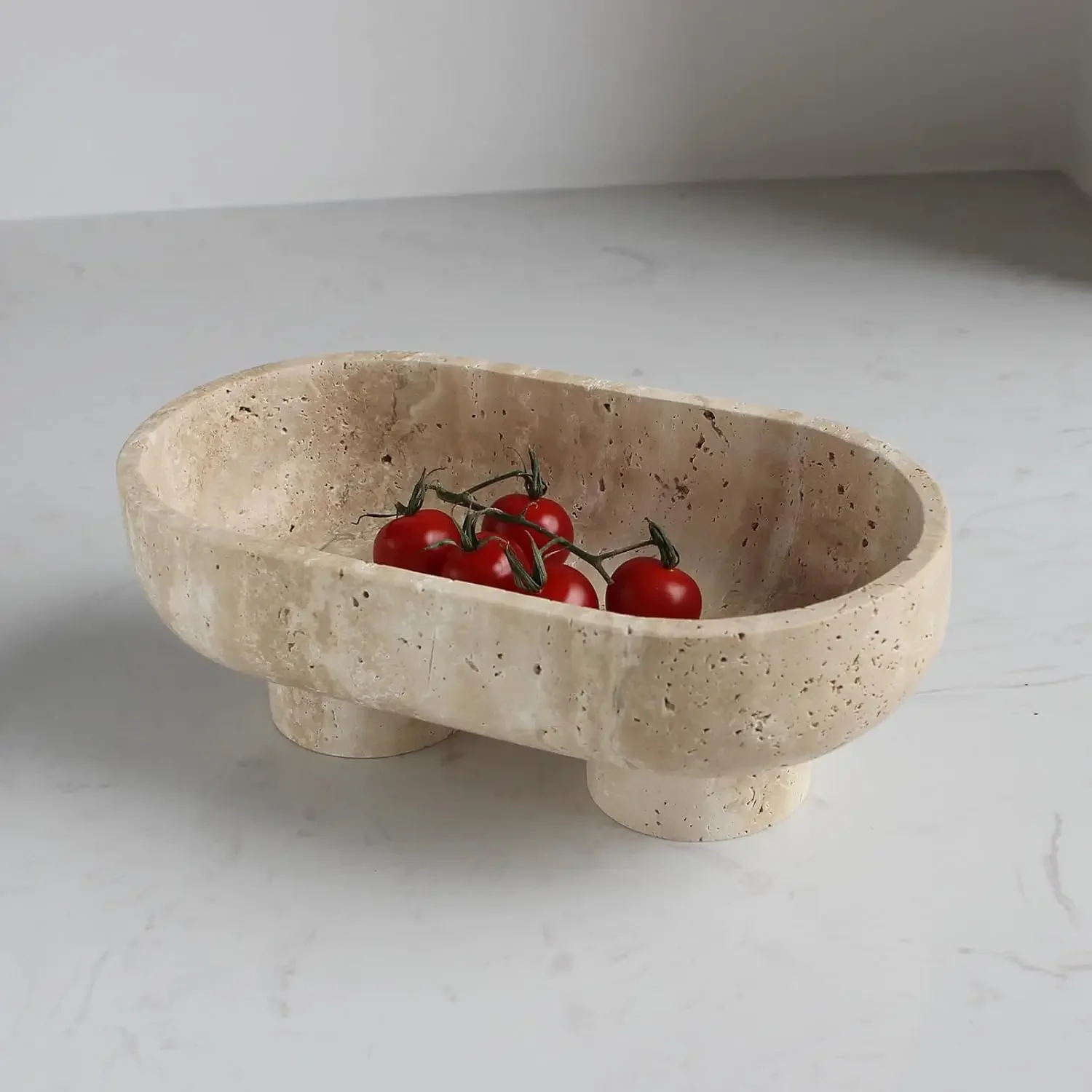 Natural Oval Travertine Fruit Bowl for Kitchen — original gallery material or finish reference 1