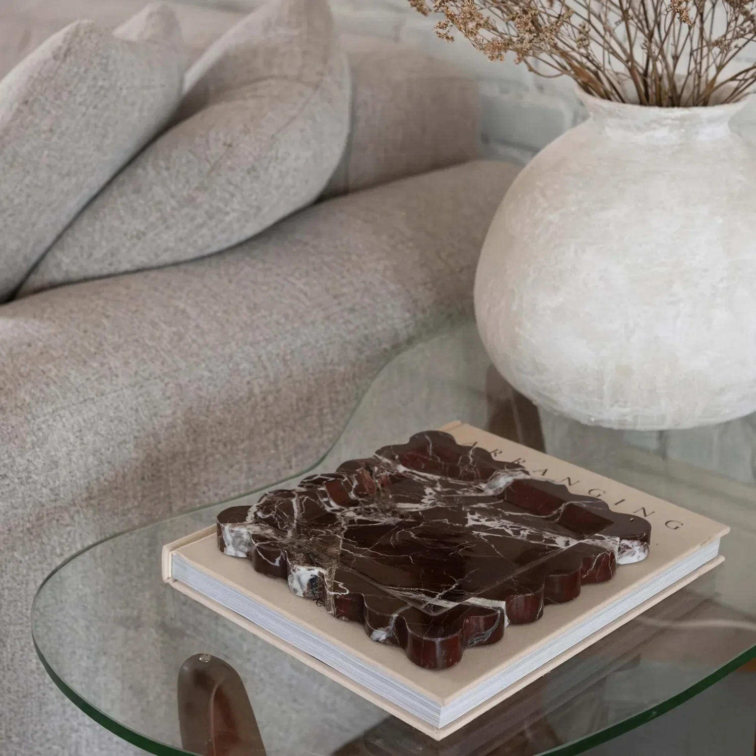 Natural Rosa Levanto Square Scalloped Tray for Home Decor, Vanity Tray, Jewelry Tray, Decorative Tray — original gallery material or finish reference 1