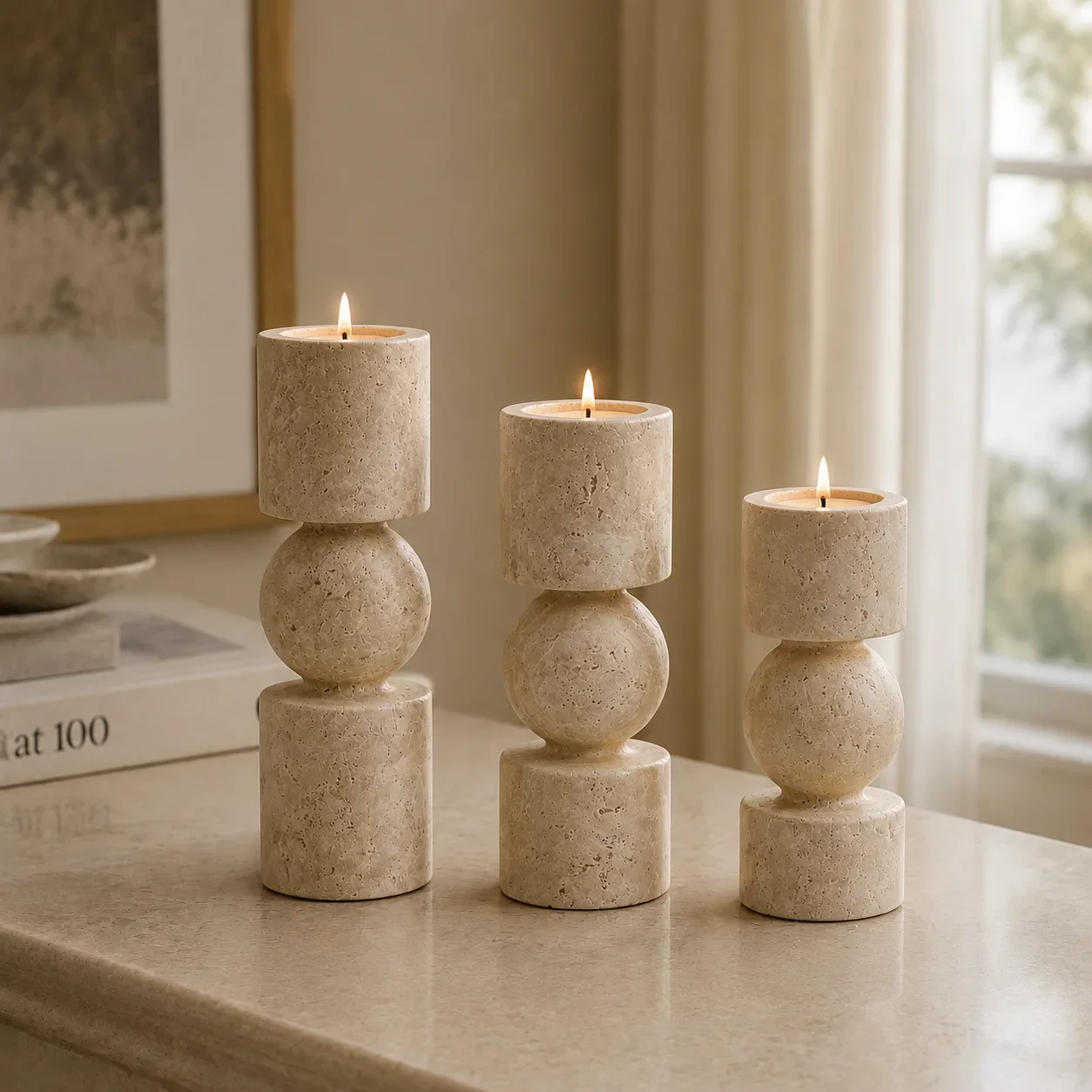 Natural Travertine Stone Candle Holders — original gallery material or finish reference 2
