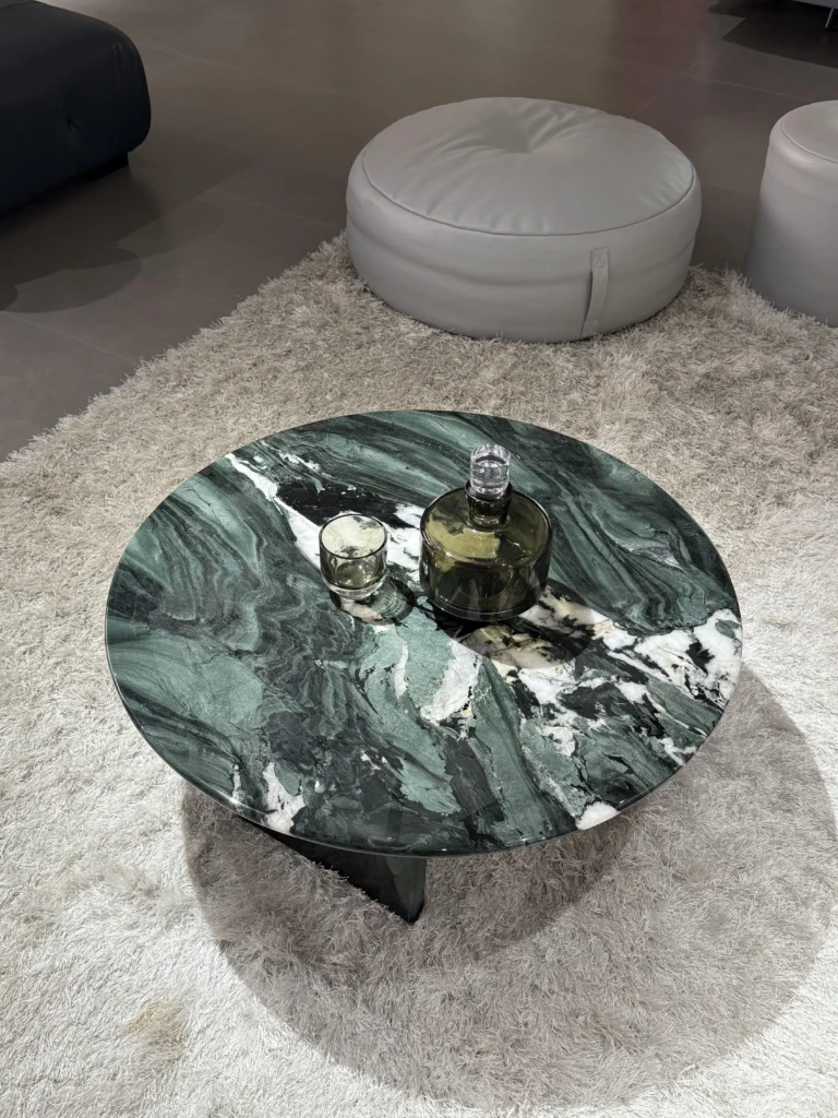 Green Stone Round Coffee Table with Cylindrical Base — alternate view 2