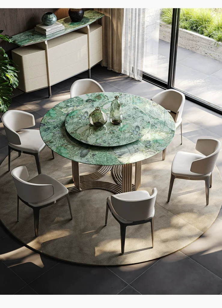 Emerald Green Stone Round Dining Table with Lazy Susan — alternate view 6
