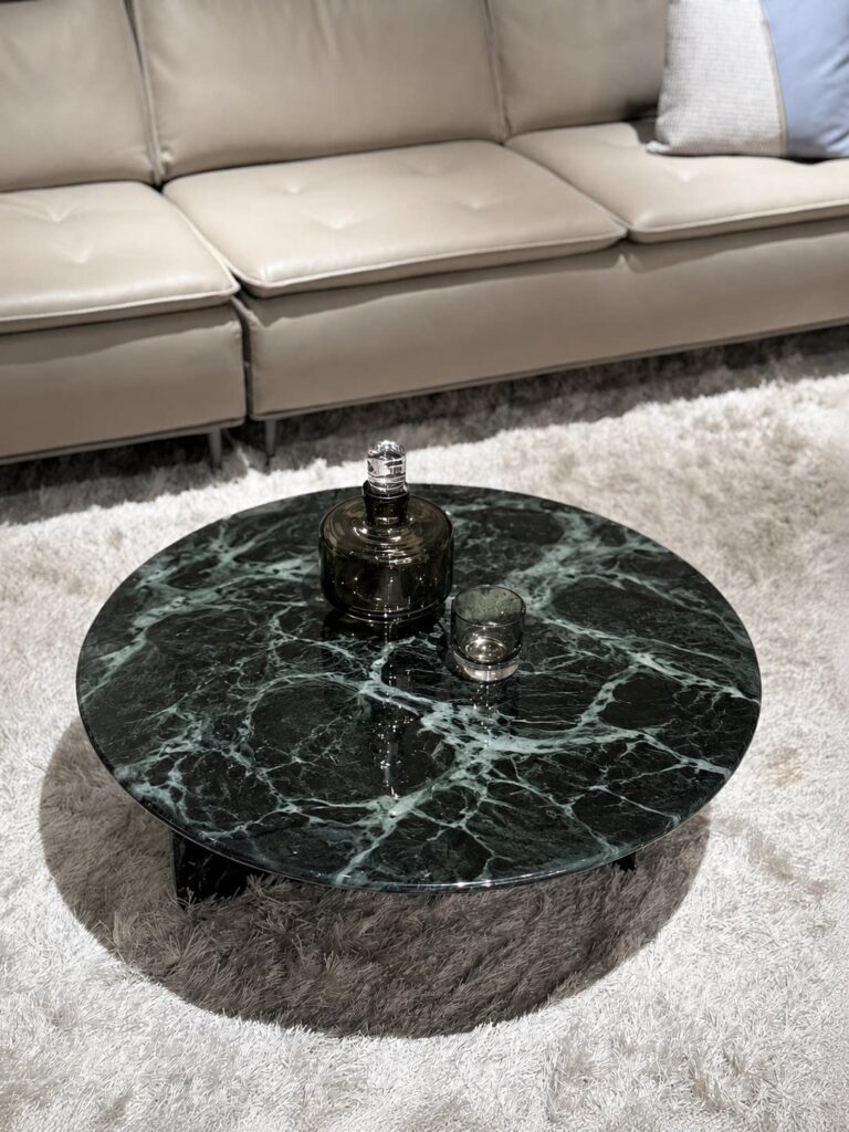 Green Stone Round Coffee Table with Cylindrical Base — alternate view 6