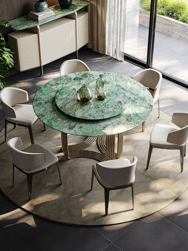 Emerald Green Stone Round Dining Table with Lazy Susan