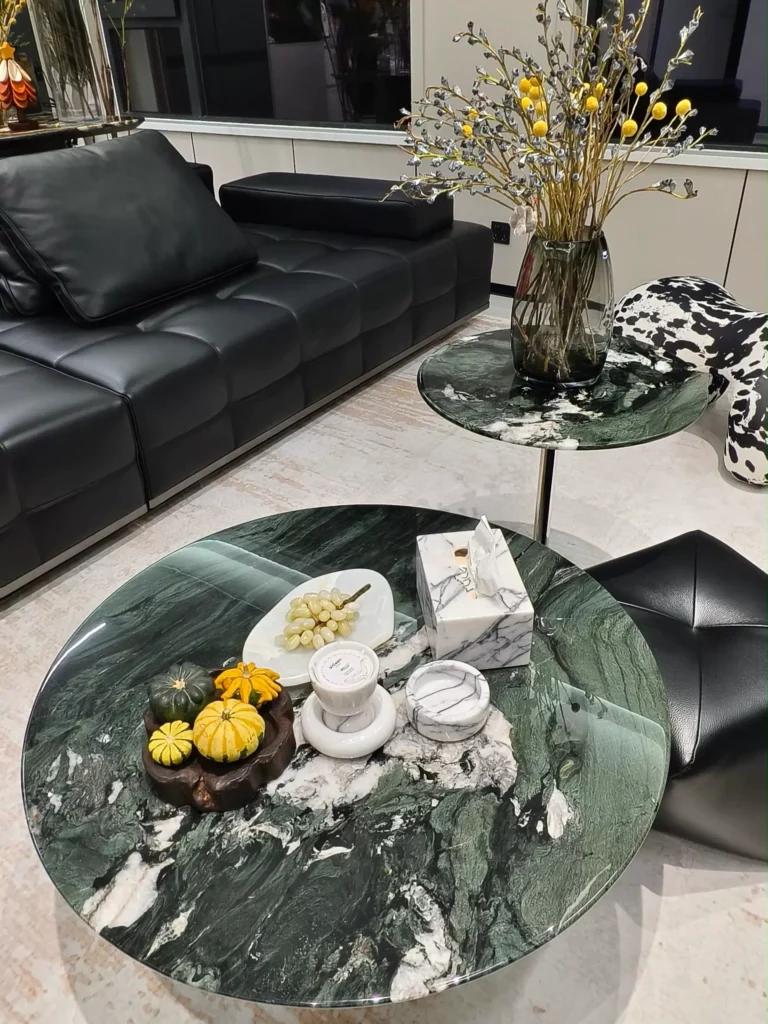 Green Stone Round Coffee Table with Cylindrical Base — alternate view 5
