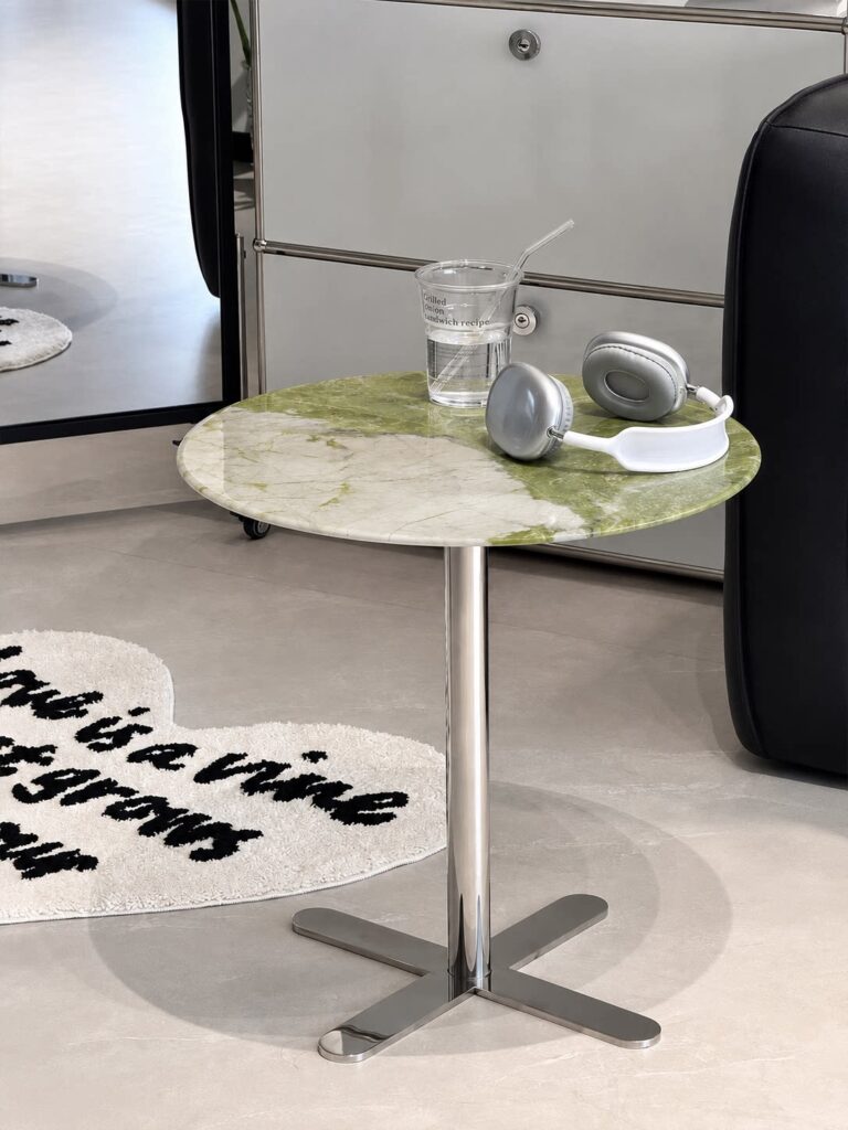 Green Stone Round Side Table with Cross Base — alternate view 3