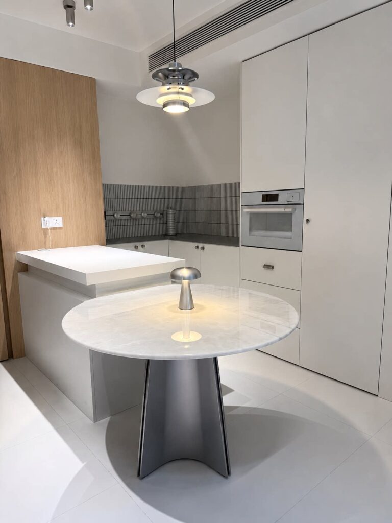 Cali Ice Stone Round Dining Table with Lazy Susan — alternate view 2