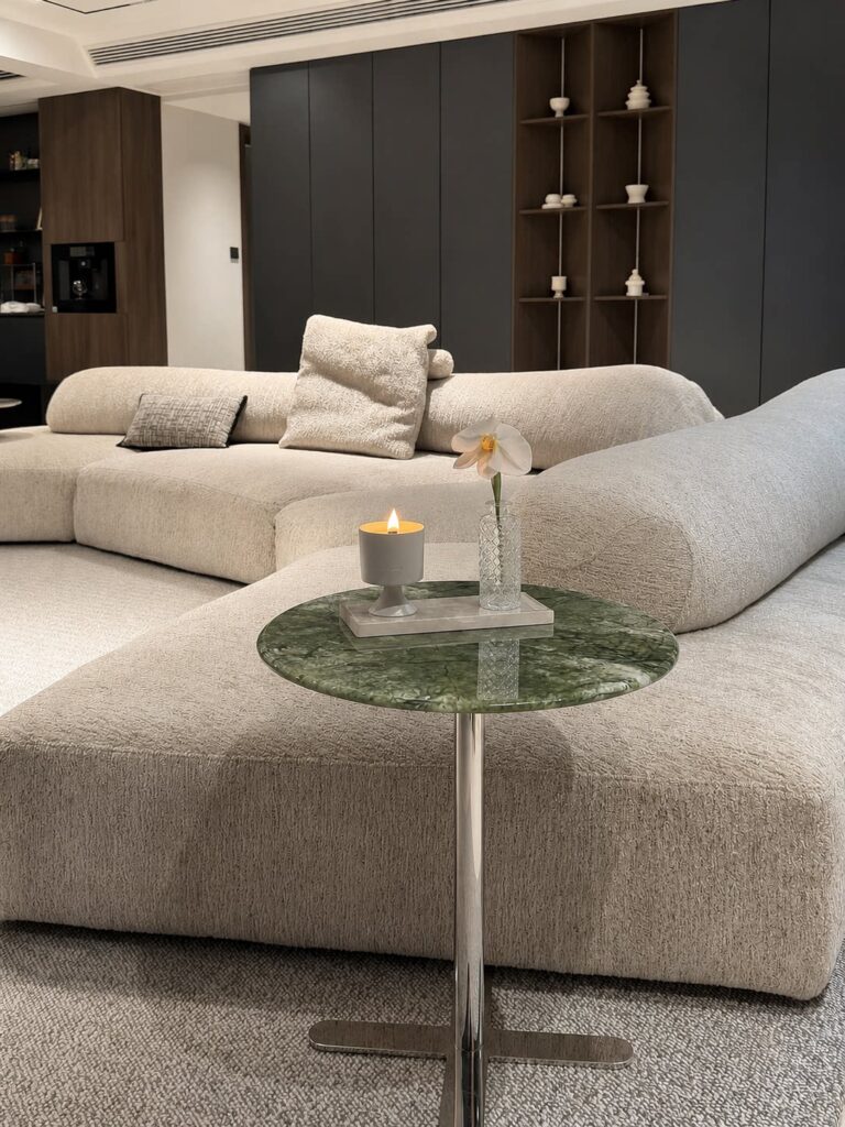 Green Stone Round Side Table with Cross Base — alternate view 2