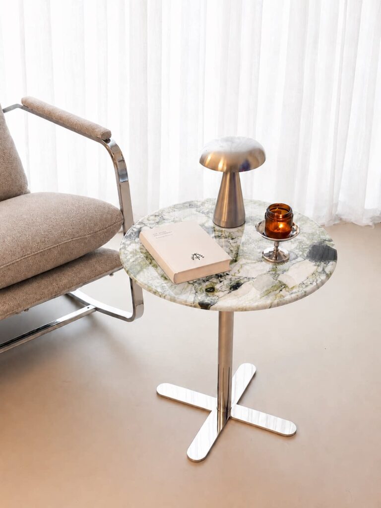 Green Stone Round Side Table with Cross Base — alternate view 4